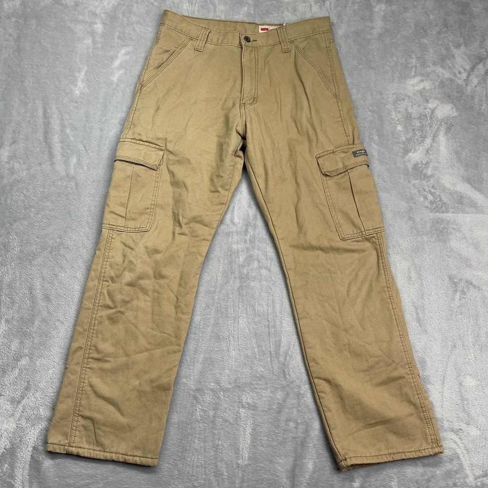 Wrangler Cargo Pants Mens 30x30 Brown Fleece Lined Comfort Relaxed Fit 112325102